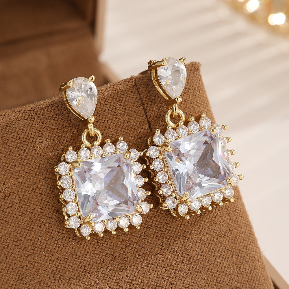 European And American Style French Minimal Luxe Square Zircon Earrings