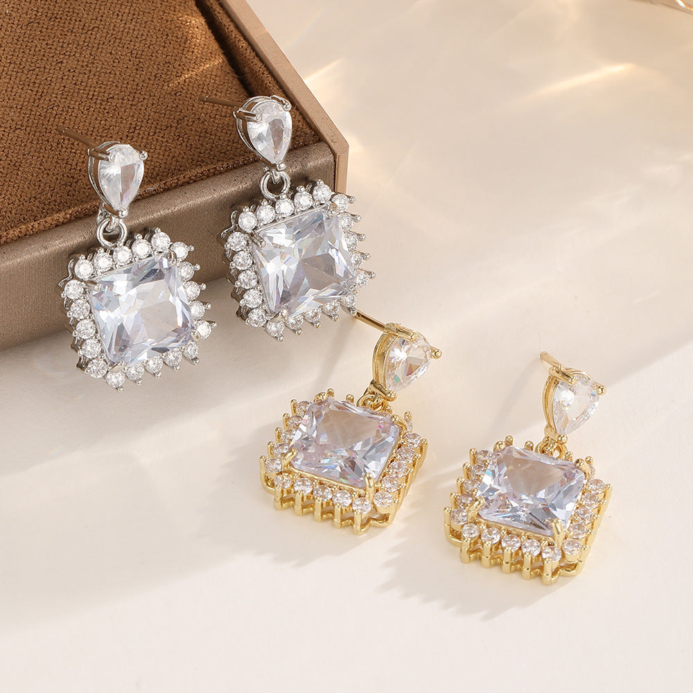 European And American Style French Minimal Luxe Square Zircon Earrings