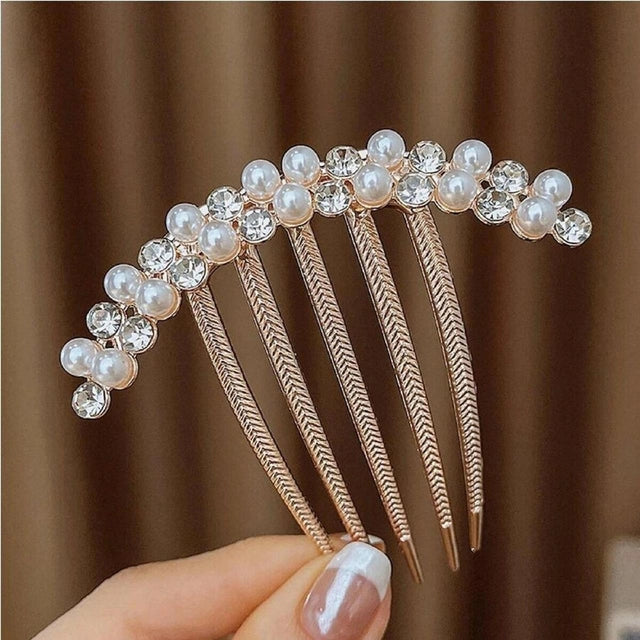 Rhinestone Pearl Claw Hair Clips – French Side Combs, Decorative Metal Hairpins for Buns, Elegant Hair Accessories for Women & Girls – Gift Idea