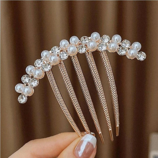 Rhinestone Pearl Claw Hair Clips – French Side Combs, Decorative Metal Hairpins for Buns, Elegant Hair Accessories for Women & Girls – Gift Idea
