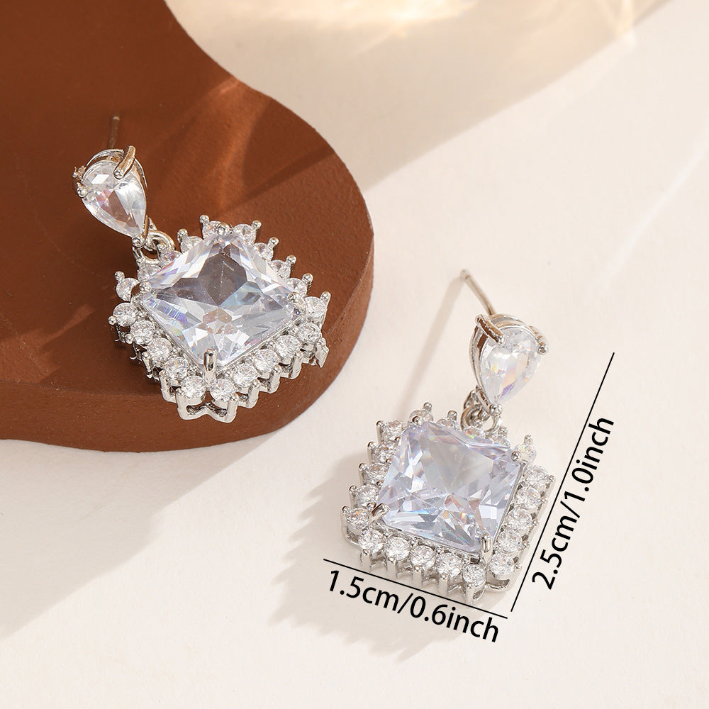 European And American Style French Minimal Luxe Square Zircon Earrings